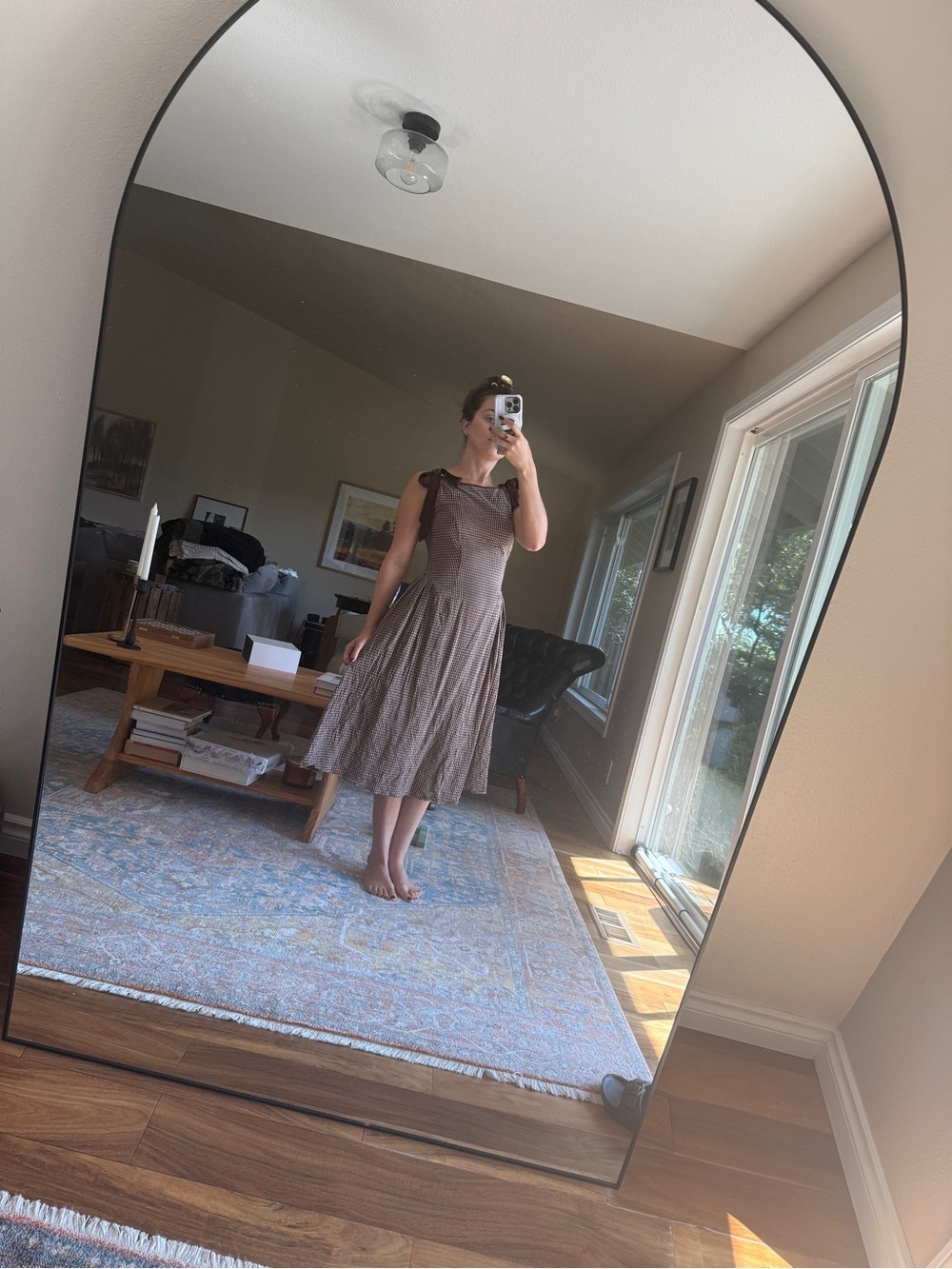 Gingham Brown A-Line Midi Dress